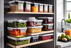 vibrant food safety labels neatly organized storage containers efficient kitchen management, airtight, organization, labeling, supplies, plastic, freshness